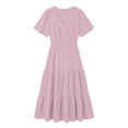 thumbnail image 4 of ClodeEU Women's V Neck Short Sleeve Tiered Midi Dress,Casual Flowy A-Line Sundress Pink,Women's Plus M, 4 of 6