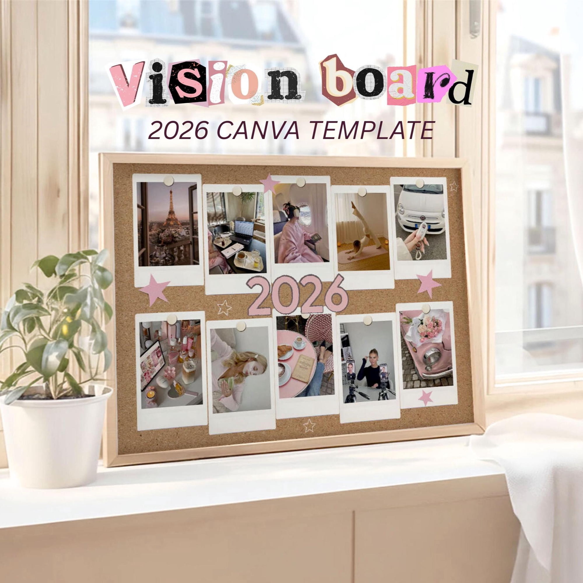 2026 Vision Board Canva Template It Girl Planner Year Resolutions Dream Board Moodboard For Poster , Poster Print Only