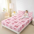 thumbnail image 4 of Homewish Cartoon Ribbon Bow Twin Sheet Sets,Cute Loves Cherry Twin Fitted Sheet,Pink Red Flat Sheet For Princess,Microfiber Bedroom Decor,3pcs, 4 of 7