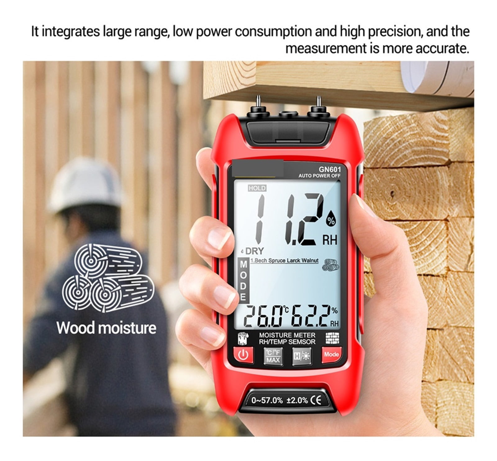 GN601 Wood Moisture Meter 0-99.9% Digital Dampness Sensor Detector Multiscene Measure Pin-Type For Wood/Building Materials ,Wide Applications