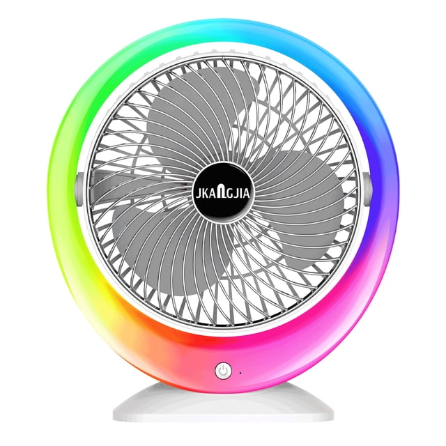 USB Charging Colorful LED Desk Fan with Gradient Ambient Light 3-Speed Wind Power 1200mAh Battery Wide-Angle Air Supply Single Click Wind Adjustment Long Press to Turn on Colorful Light