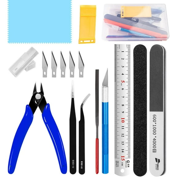 CCNZZITSHT 16 Pcs Model Making Tools Kit, Essential Modelling Tools for Plastic Model Kits Gundam Building, Car Models, Miniature Assembly, Repair and Crafting with Storage Box