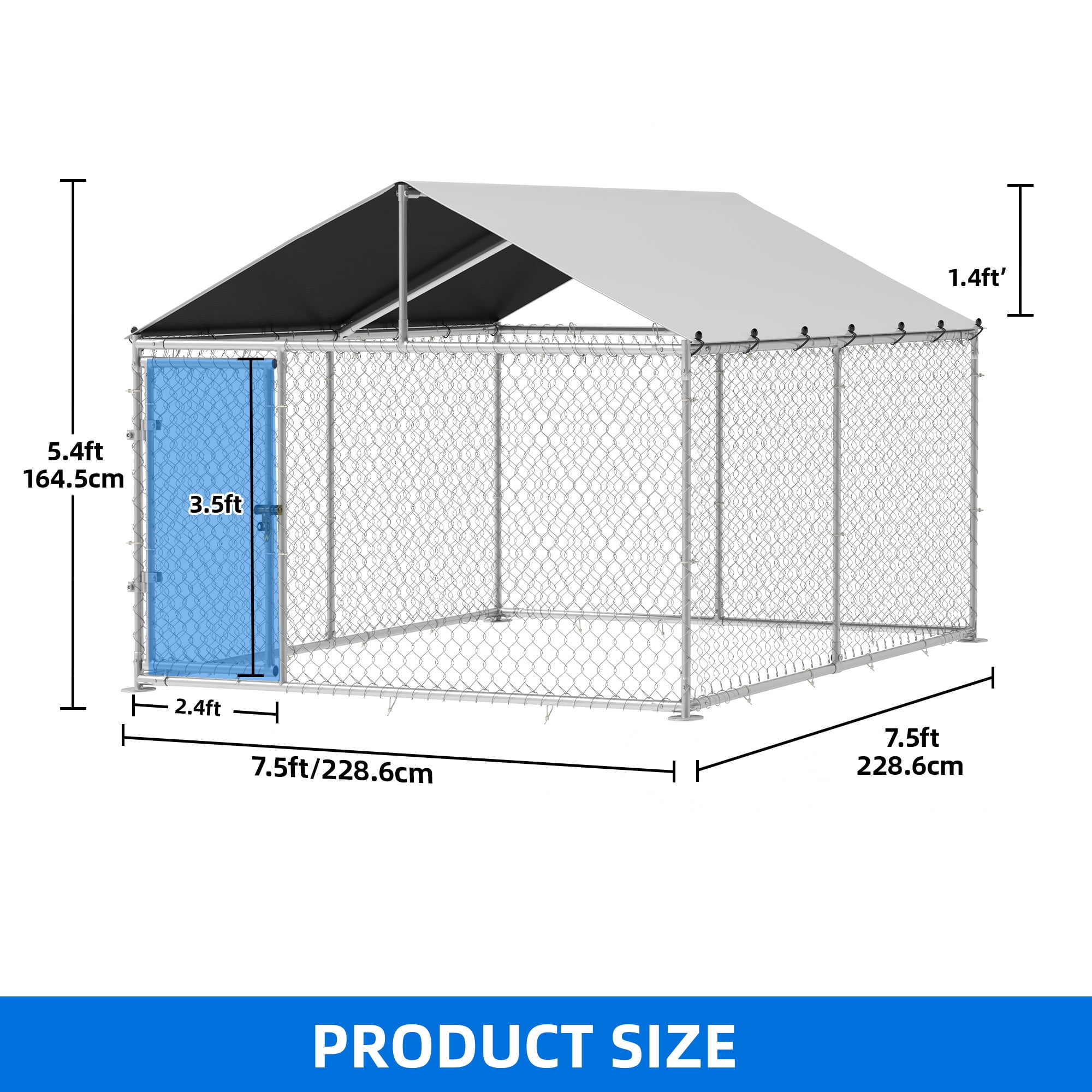 Dextrus 7.5'x7.5' Outdoor Dog Kennel with Metal Dog Gate, Outdoor Dog Enclosure with Roof, Heavy Duty Dog Kennel for Outdoor Backyard Farm