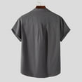 thumbnail image 3 of Men's Summer Short Sleeve Linen Shirt Loose Casual Lapel Holiday Shirt Tops, 3 of 4