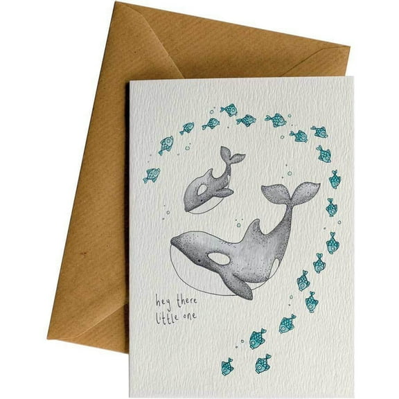 Cute Whale Greeting Card – "Hey There Little One" Design – Perfect for Baby Showers, Birth Announcements, or Just Because – Includes Envelope