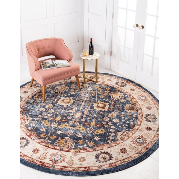 Rugs.com Eden Collection Rug – 8 Ft Round Light Blue Medium Rug Perfect For Kitchens, Dining Rooms