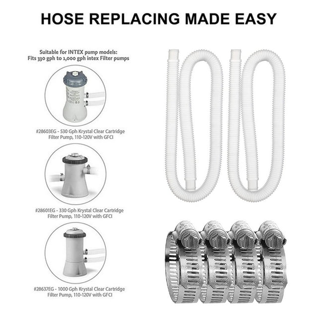 fheaev Double Tube And Four Buckles Replacement Of Water Of Inflatable Hot Spring Swimming Pool Hose Is Suitable For 300/330/530/1000 Gallon Swimming Pool Pump