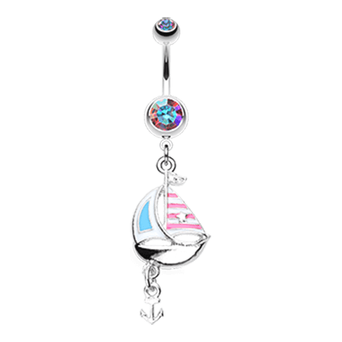 Classic Sail Boat Anchor Dangle Belly Button Ring