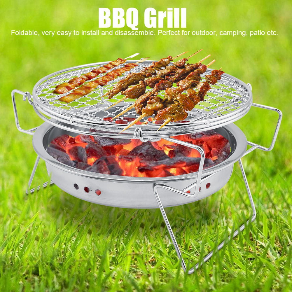ZPSHYD Parrilla de Camping, Parrilla de carbn porttil de Acero Inoxidable Mini Parrilla de Barbacoa Estufa de Barbacoa Redonda porttil Plegable para Patio de Camping al Aire Libre