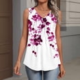 thumbnail image 3 of Bbyeadc Tank Tops for Women Sleeveless Pleated Tank Top Loose Fit Floral Print Shirt Comfortable Beach Travel Everyday Wear,Purple (M), 3 of 7