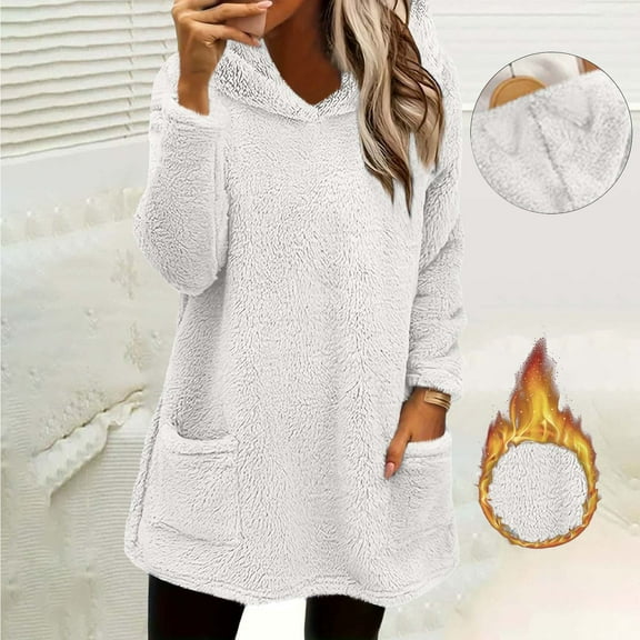 HongQid Women's Winter Warm Sherpa Lined Fleece Crewneck Sweatshirt Pullover Loungewear Hooded Sweatshirt