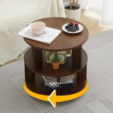Solid Wood Side Table, Coffee Table with Wheels, Bedroom Mid Century Modern Nightstands,Easy Assembly(Walnut)