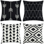 JOOCAR Set of 4 Decorative Geometric 18 x 18 Inches Throw Pillow Covers - Modern Pattern Linen Square Pillow Cushion Case for Sofa Couch Bed Home Outdoor Car (18" x 18", Beige/Black)