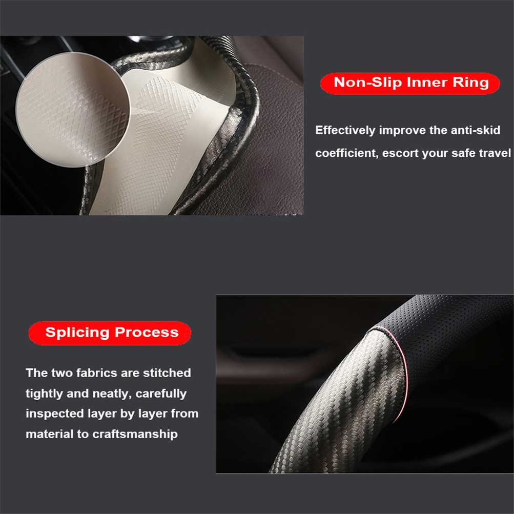 XUKEY Carbon Fiber Leather Steering Wheel Cover, Black photo 7