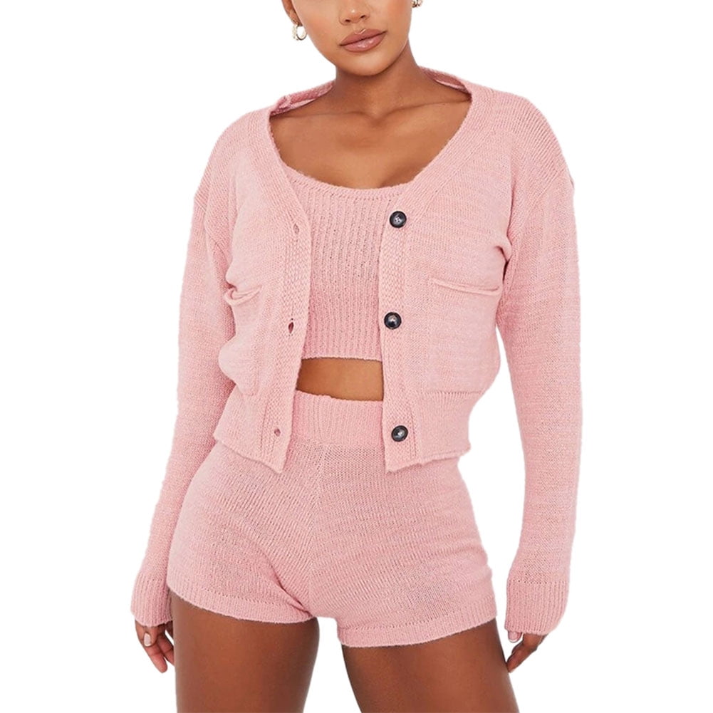 knit cardigan and crop top set