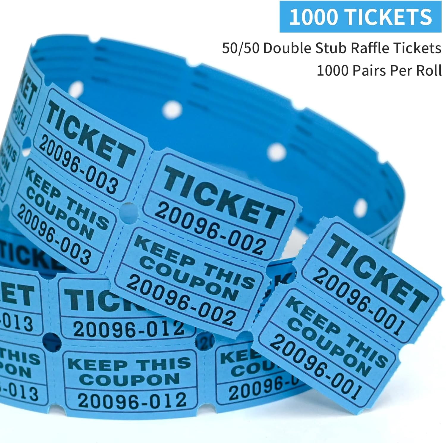 2000 Raffle Tickets Double Rolls 50/50 Stub Tickets with Consecutive Numbers 1000 Pairs per Roll,2 Rolls-Blue,Red