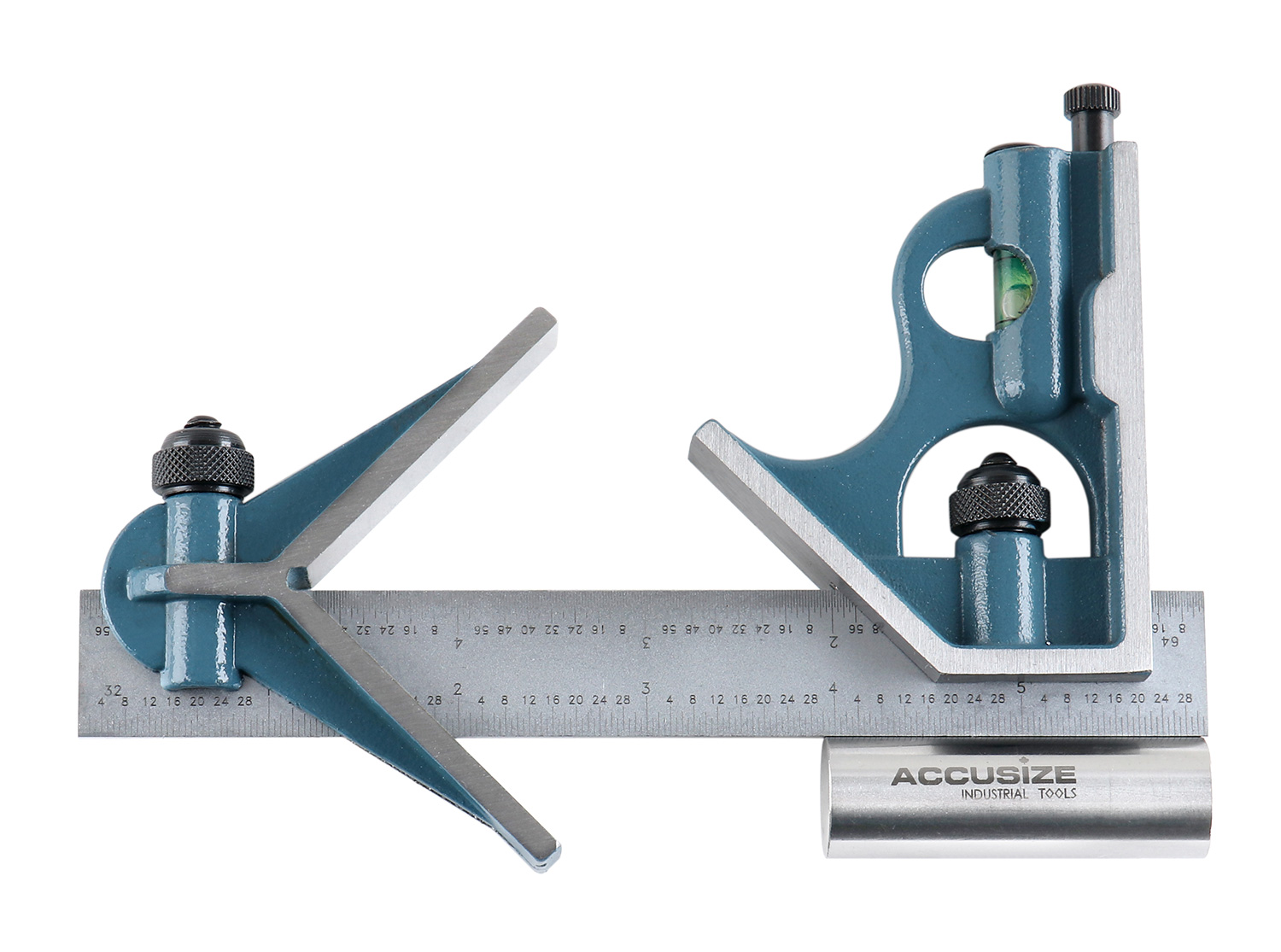 Accusize 6'' 3 Pc Combination Square Ruler Set Protractor Satin, 4-R Graduation, 0000-8100