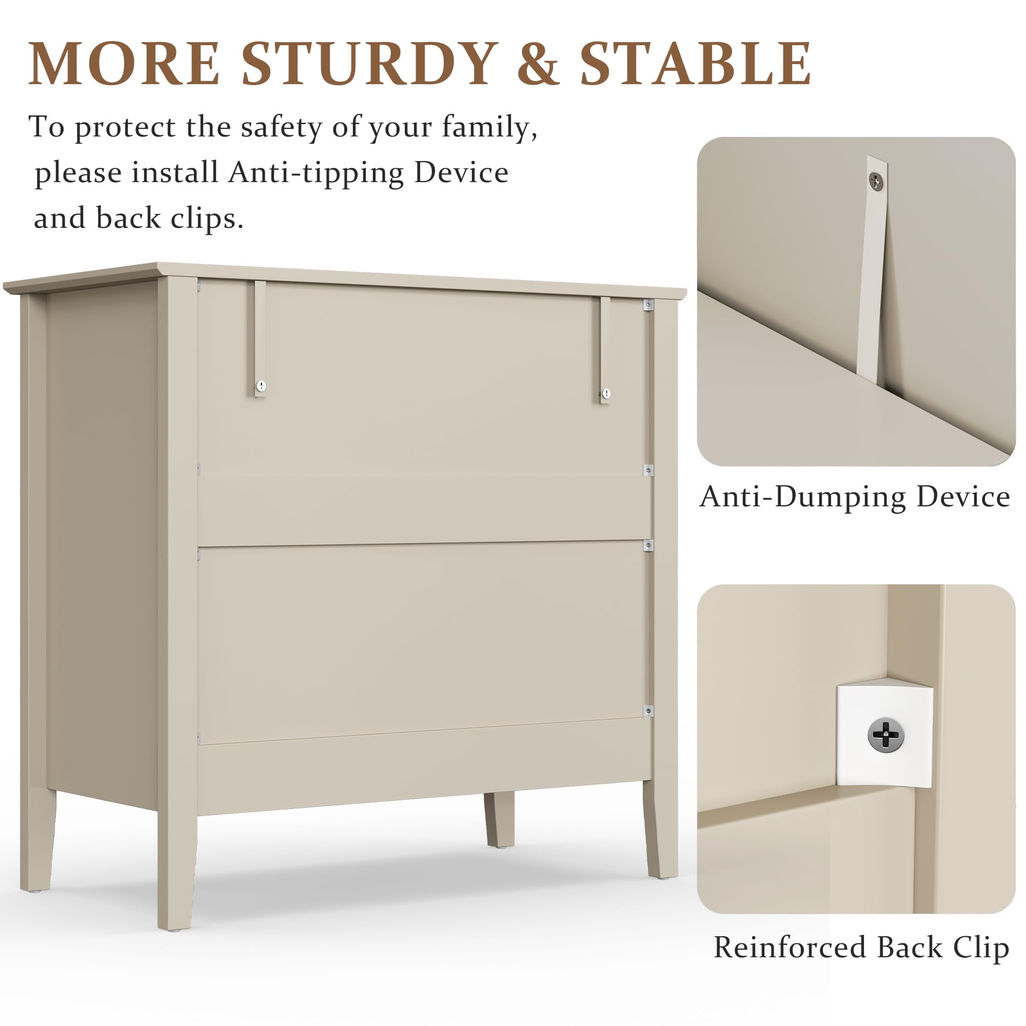 Mayincolor Large Fluted 3 Drawer Dresser, Wide Chest of