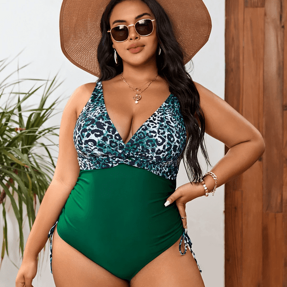 Women's Swimsuit 2026 Plus Size One Piece Swimwear Printed Tummy Control Bathing Suit V-Neck Sexy Monokini Push Up Beachwear
