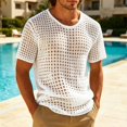 thumbnail image 3 of Mens Crochet Shirt Summer Lightweight Short Sleeve Loose Casual Crewneck Hollow out Knit T-Shirt Beach Shirts, 3 of 8
