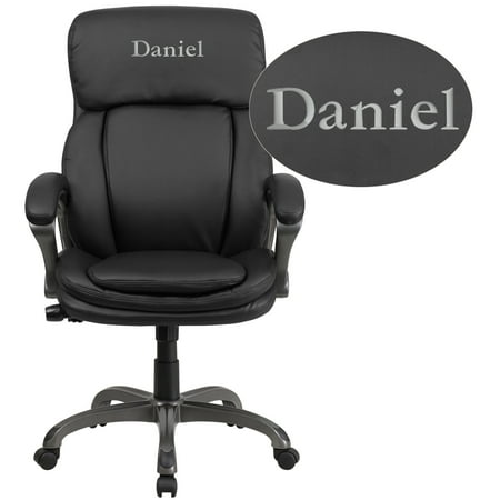 Flash Furniture Personalized High Back Black LeatherSoft Executive Swivel Ergonomic Office Chair with Lumbar Support Knob with Arms