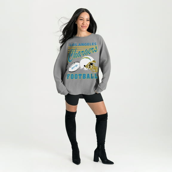 Women's Gameday Couture Gray Los Angeles Chargers Oversized Sweet Victory Corded Sweatshirt