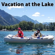 Sea Eagle SE9 Lightweight Inflatable Boat with Inflatable Floor, 5' Oar Set, Foot Pump, 2 Seats Great for Boating, Motoring, Rowing, Fishing & Yacht Tending- Start Up Package