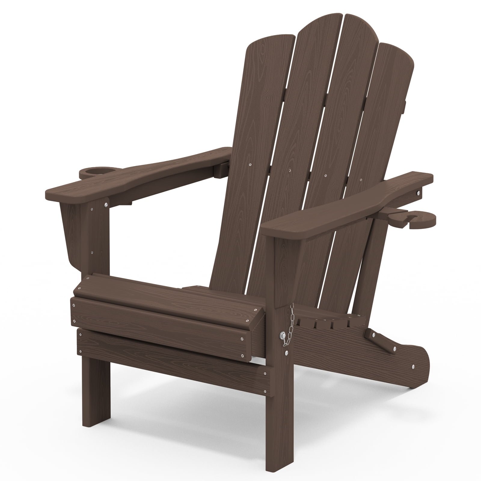 RIAFUN Outdoor Patio chair, Folding HDPE Resin Adirondack Chair with Double Cup Holder, Coffee Brown