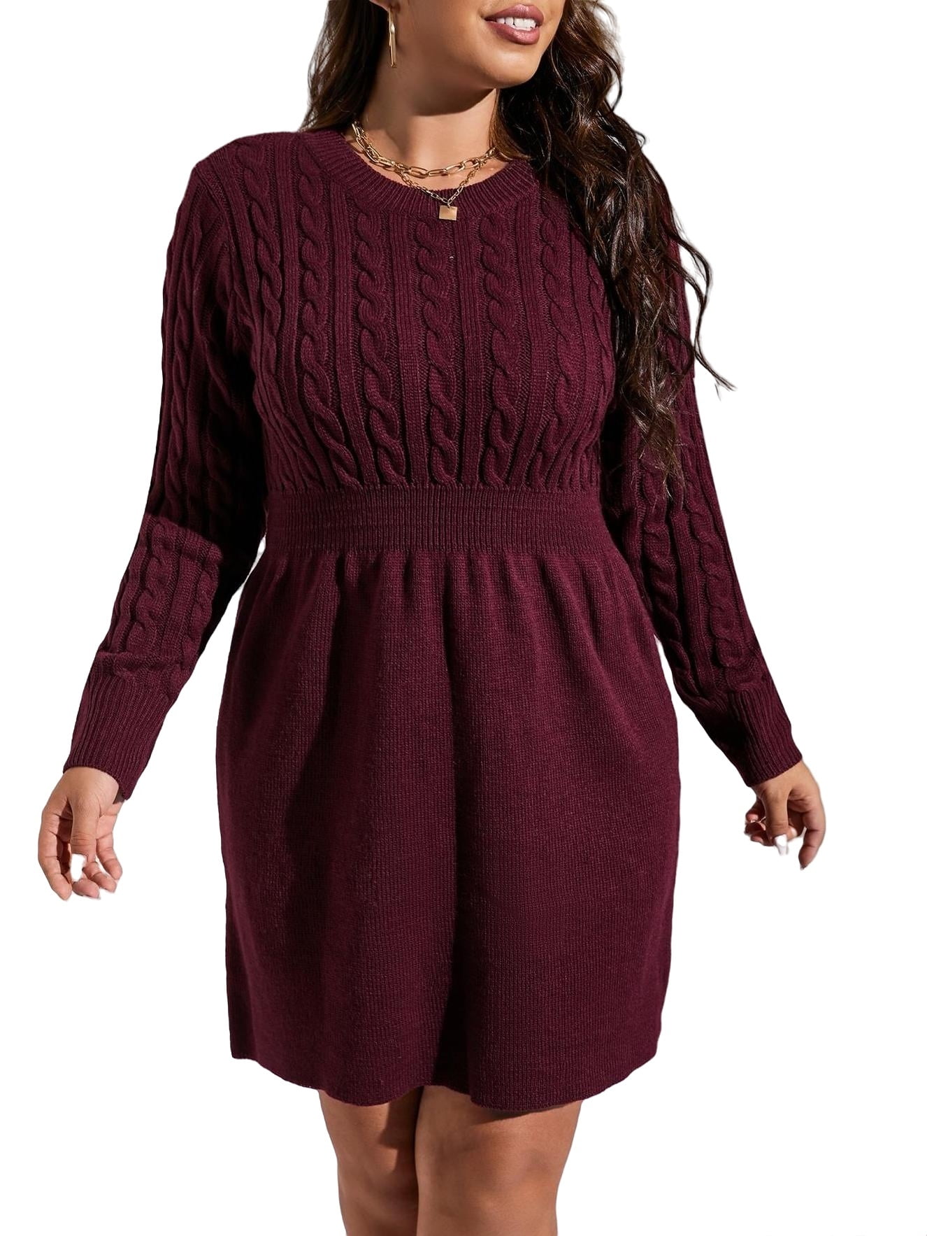Short Plain Plus Size Sweater Dresses Long Sleeve Slight Stretch Burgundy Plus Size Sweaters Women s Plus Walmart