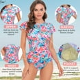 thumbnail image 6 of BIMEI Women One-Piece Rash Guard Zip Front Mastectomy Swimsuit Short Sleeve Pocketed Swimwear Tummy Control Zipper Sport Bathing Surfing Athletic Printed 016,Red,L, 6 of 11