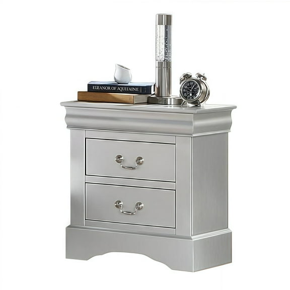 Tcbosik Contemporary Wooden Nightstand in Silver, 2-Drawer Storage Bedside Table, for Bedroom or Guest Room, No Assembly