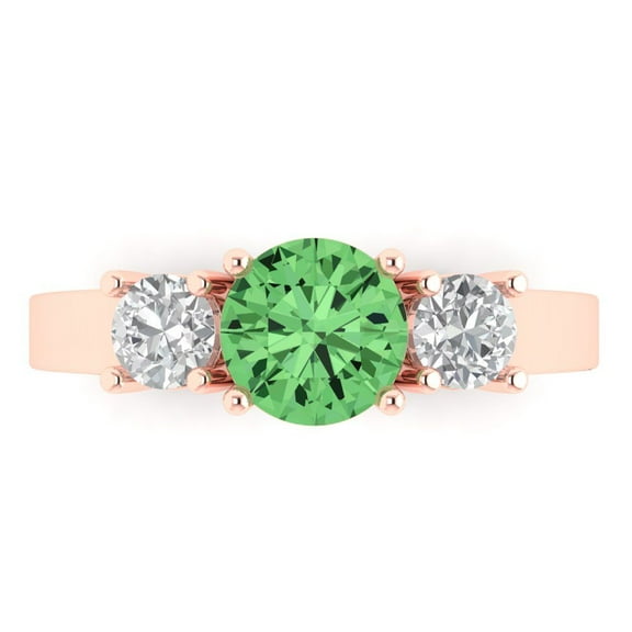 Three-Stone Engagement Ring for Women - 1.5ct Simulated Green Diamond in 18K Rose Gold Promise Ring