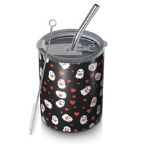 12oz Coffee Tumblers Halloween Ghosts with Red Hearts Stainless Steel Vacuum Insulated Travel Tumbler Coffee Cups Mug with Lid and Straw with Cleaning Brush for Cold & Hot Drinks