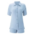 thumbnail image 5 of Riforla Fashion Set Womens Shorts Set Shirt Suit Shorts Two Piece Set Basic Shirt Top and Shorts Set 2 Piece Sets for Women Sky Blue XXL, 5 of 5