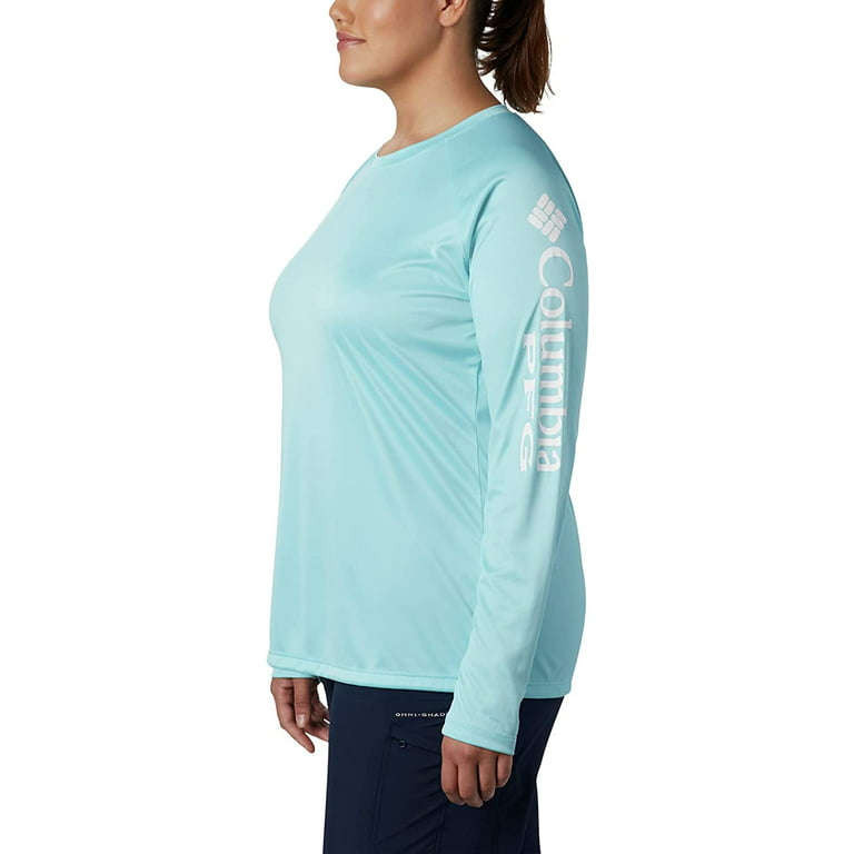 Columbia Womens PFG Tidal Tee II UPF 50 Long Sleeve Fishing Shirt X-Small  Clear Blue/White Logo 