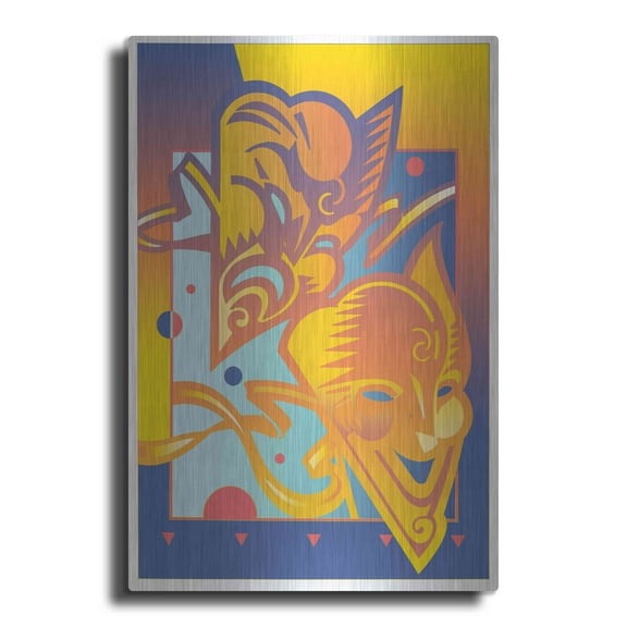 Luxe Metal Art 'Theatre Masks' by David Chestnutt, Metal Wall Art, 12"x16"