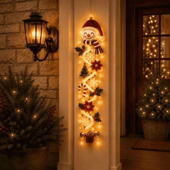 Light-Up Glowing Christmas Door Hanger, Warm Festive Front Door Wall Decor, Hanging Holiday Light for Home Porch Living Room Display