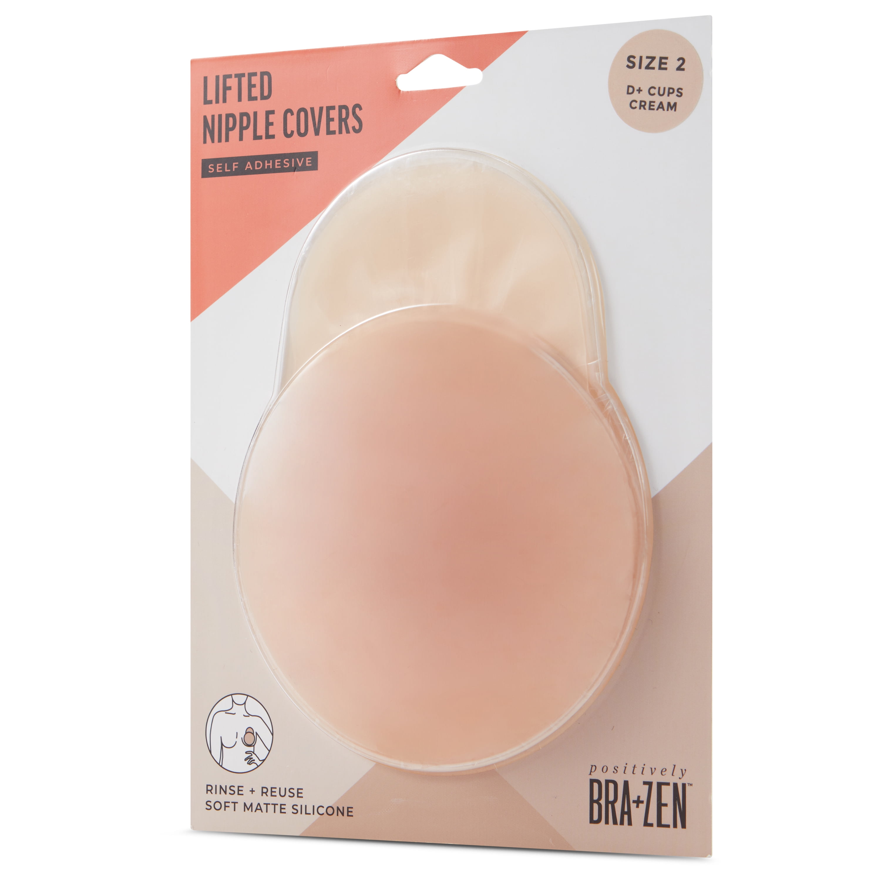 Positively BRA+ZEN Reusable 100% Silicone Breast Stick-on Adhesive Nipple Cover Pasties with Lift Tab