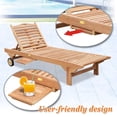 thumbnail image 6 of Sunny Teak Wood 4-Position Outdoor Sun Bed Lounger Garden Patio Chair w Tray 2 Wheels, 6 of 10