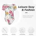 thumbnail image 6 of Haiem Colorful Flowers Women's Crew Neck Short Sleeve Bodysuit Tops Stretchy Slim Basic-X-Large, 6 of 9