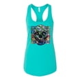 thumbnail image 2 of Wild Bobby, Colorful Abstract Skull Face Streetwear Ladies Racerback Tank Top, Tahiti Blue, Medium, 2 of 3