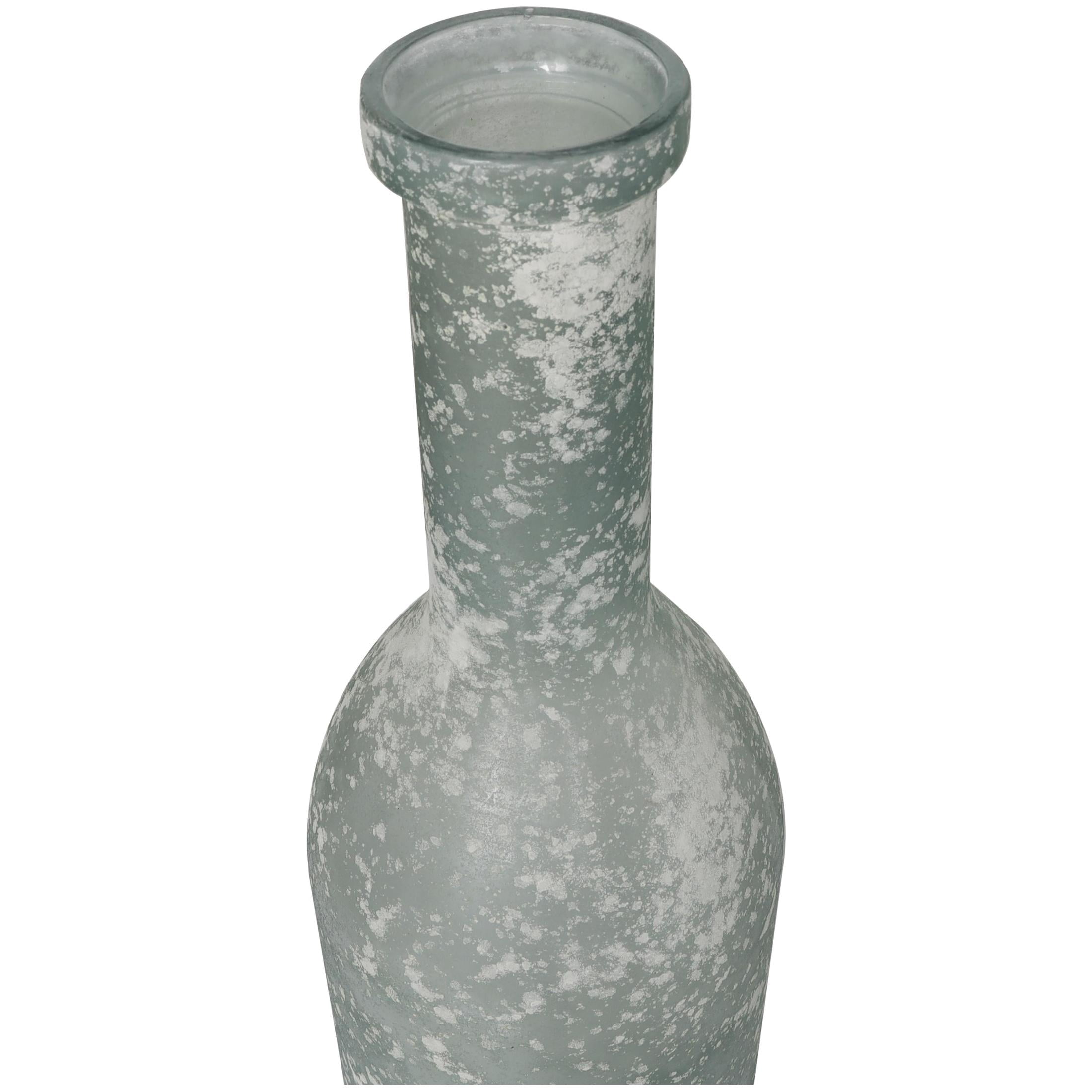 DecMode 29" Handmade Frosted Spanish Bottle Light Blue Recycled Glass Vase