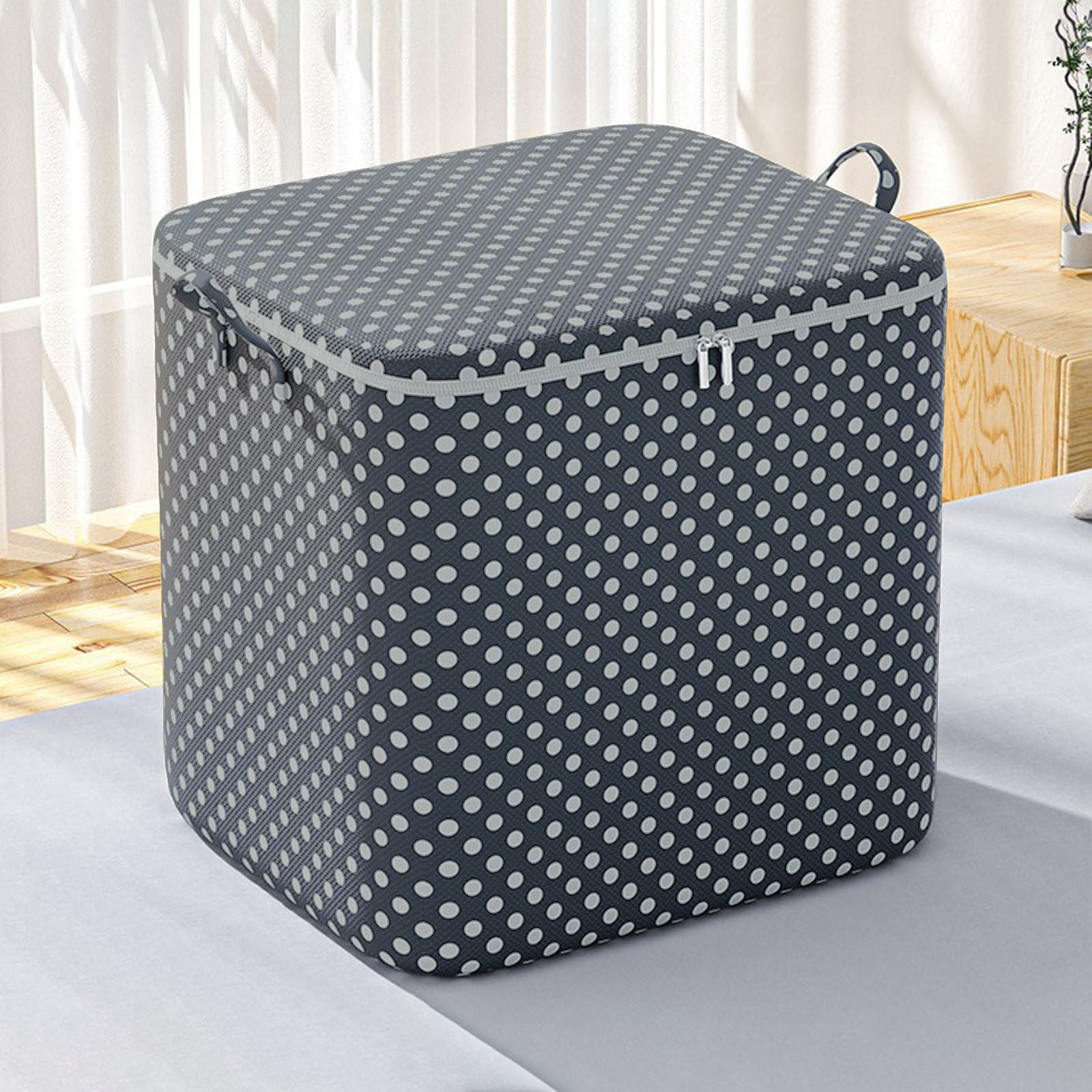 Storage Bags, Portable Large Capacity Clothes Storage Bag, Non-Woven Fabric Double Zipper Foldable Wardrobe Organizer for Travel Moving