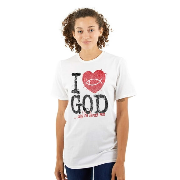 God Loves Me Jesus Christian Faith Women's Graphic T Shirt Tees Brisco Brands S