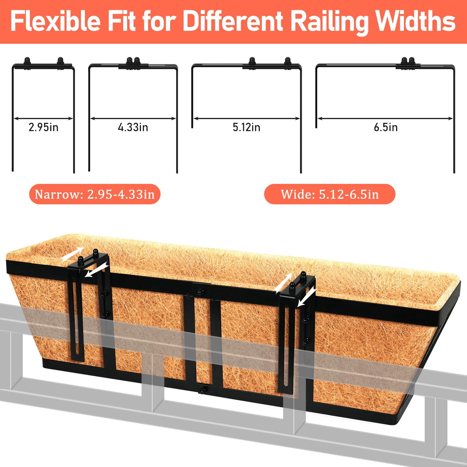 24in Metal Railing Planter Window Box 3 Pack For Deck Balcony Porch Fence Indoor Outdoor Plants