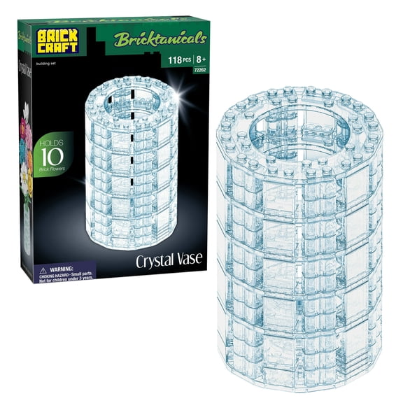 Brickcraft Crystal Vase Building Kit (118-Piece Set), Bricktanicals Collection, Clear Display Vase for Brick Flowers
