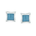 thumbnail image 2 of Boucles d'Oreilles Clous pour Hommes et Femmes en Forme Carrée avec Zircon Cubique Micro Pavé Bleu et Saphir Simulé en Argent Sterling.925 7MM, 2 of 5