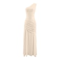 thumbnail image 4 of EliteGoogv Womens One Shoulder Dresses Asymmetrical Ruched Satin Maxi Dresses For Women Slim Fitted Formal Dresses Cocktail Party Evening Gowns Beige, 4 of 7