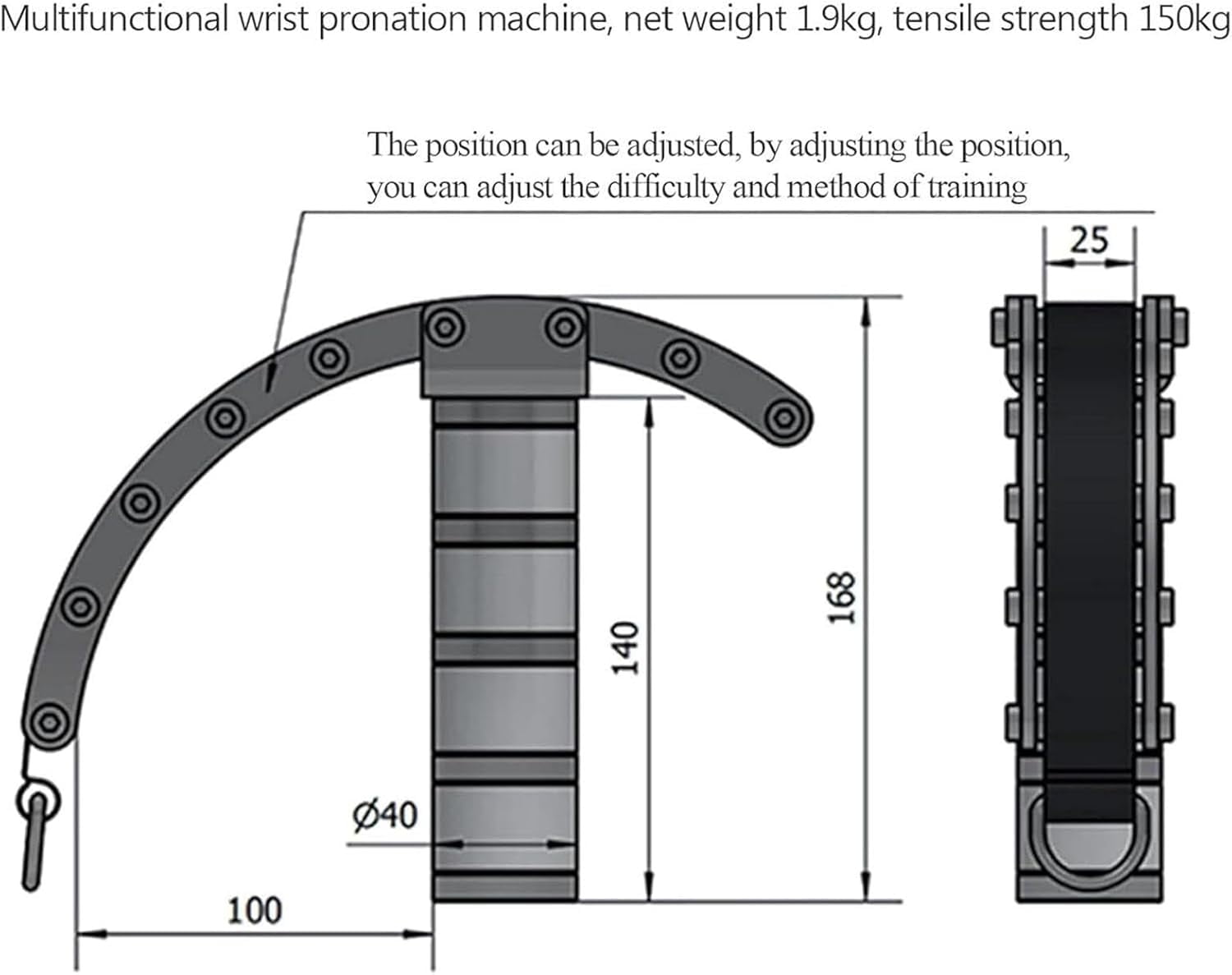 Arm Wrestling Pronation Exercise Handle, Wrist and Forearm Strength Trainer, 304 Stainless Steel Knurled Grip, Load Capacity 220LB（Braided Tape Style）