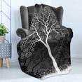thumbnail image 4 of Grey Soft Flannel Fleece Throw Blanket, Tree Illustration with Growing Branches Merry Seasonal Grass Bushes Nature, Cozy Plush for Indoor and Outdoor Use, 70" x 90", Grey White, by Ambesonne, 4 of 5
